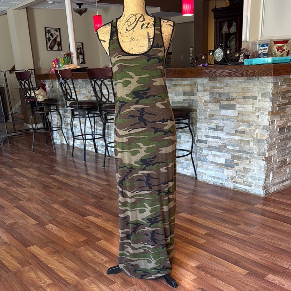 Camo racerback fitted long dress